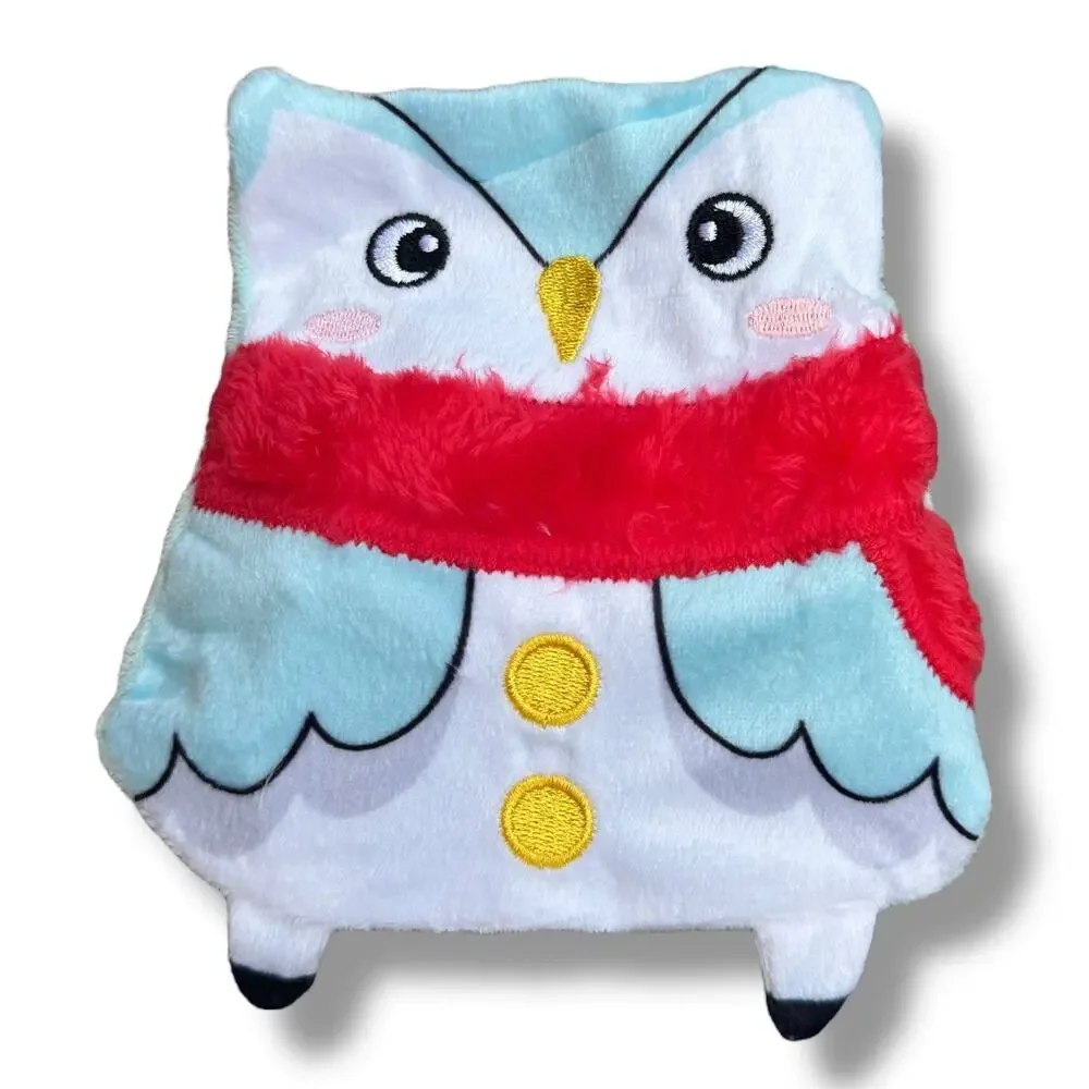 Merry & Bright Flattie Owl Dog Toy Light‎ Blue Crinkle Squeak Plush Shake Thrash